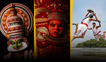 Kerala traditional performing arts including Kathakali, Theyyam and Kalaripayattu