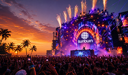 Sunburn EDM festival in India with live DJ and festival crowd