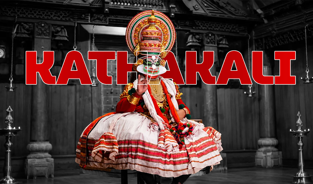 Kathakali performer in traditional costume and makeup